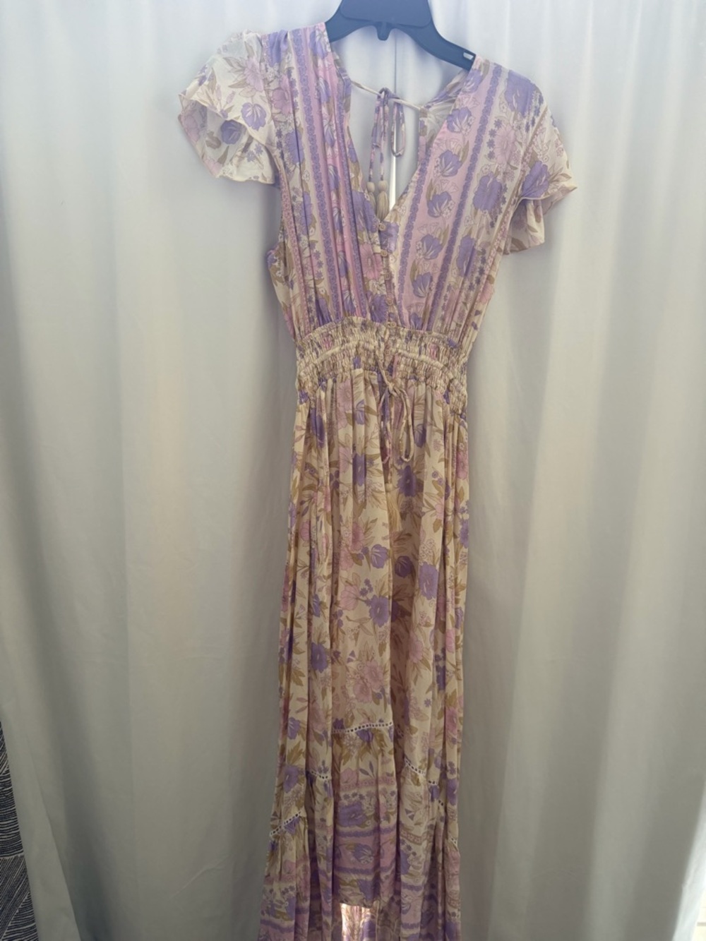 Lavender Floral Tie-Back Maxi Dress